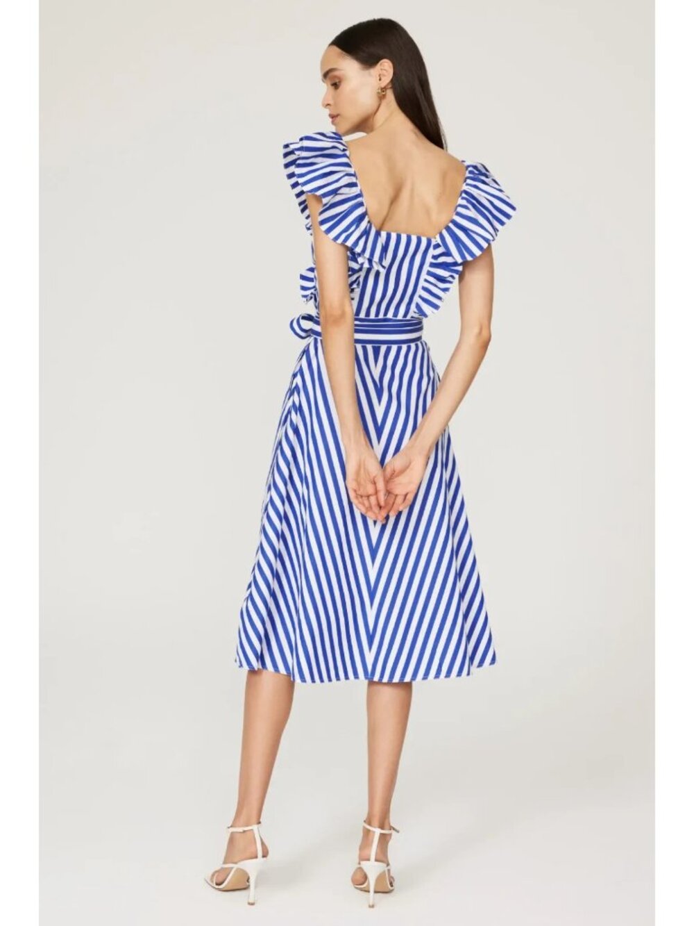 NWT Polo Ralph Lauren Striped Ruffled Cotton Mini in Blue White Wrap Dress 4 - Picture 4 of 11